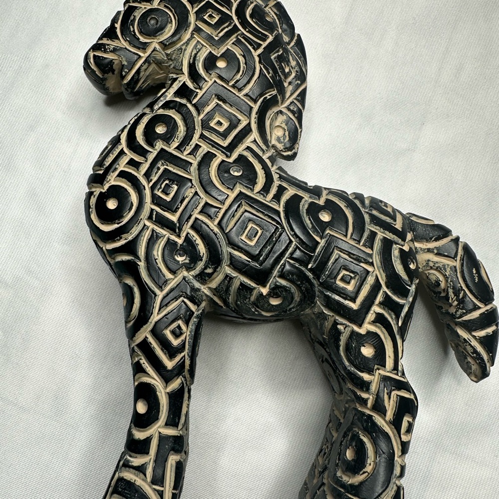Horse Abstract Black and Cream Home Wood  Art Sculpture